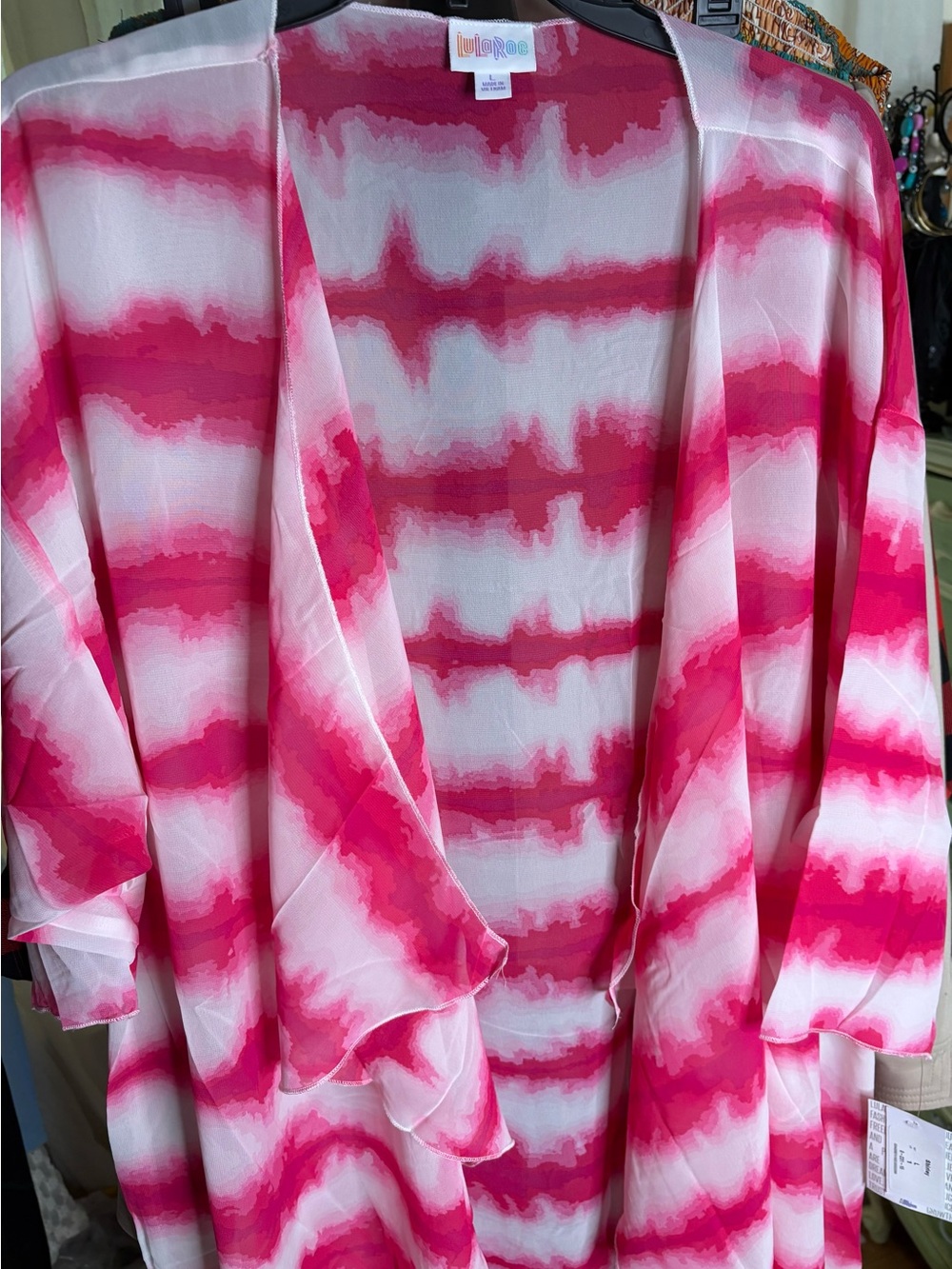 LuLaRoe Pink & White Tie-Dye Kimono Duster